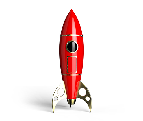 red retro toy rocket ship